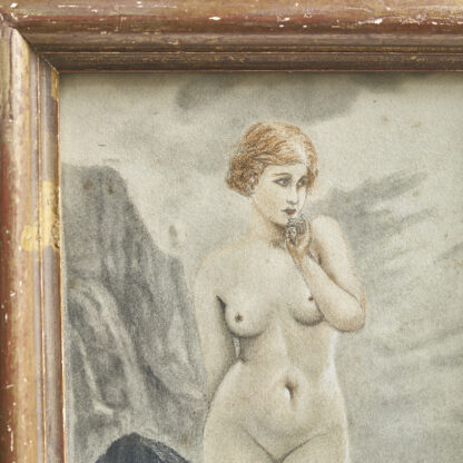 Dessin encadré vers 1930. Femme nue. Mine de plomb, crayon et sanguine sur papier, vers 1930.